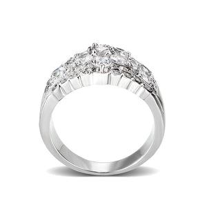 LO5W243-  Brass Ring With CZ  in Clear Rhodium Plated
