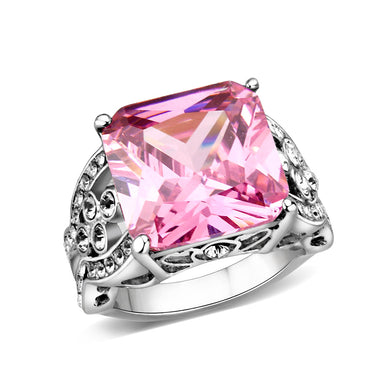 LO5W245-  Brass Ring With CZ  in Pink Gold Plated
