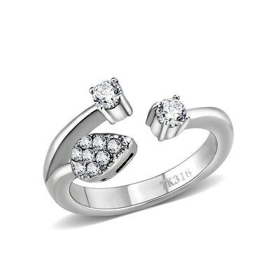 LO5W246-  Brass Ring With CZ  in Clear Rhodium Plated