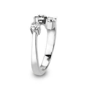 LO5W246-  Brass Ring With CZ  in Clear Rhodium Plated