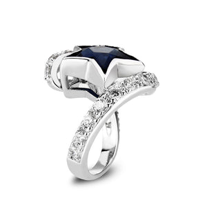 LO5W239-  Brass Ring With Synthetic Glass  in Montana Rhodium Plated