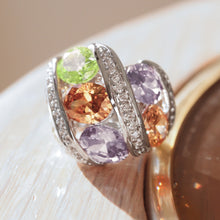 Load image into Gallery viewer, Alaina Cocktail Ring - Rhodium Brass, AAA CZ , Multi Color - 6X019