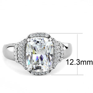 DA024 - High polished (no plating) Stainless Steel Ring with Cubic  in Clear