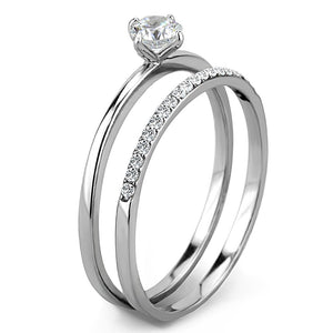 DA026 - High polished (no plating) Stainless Steel Ring with AAA Grade CZ  in Clear