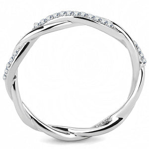 DA042 - High polished (no plating) Stainless Steel Ring with AAA Grade CZ  in Clear