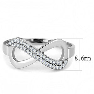 DA054 - High polished (no plating) Stainless Steel Ring with AAA Grade CZ  in Clear