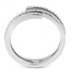 DA060 - High polished (no plating) Stainless Steel Ring with AAA Grade CZ  in Clear