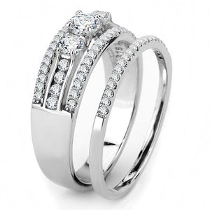 DA062 - High polished (no plating) Stainless Steel Ring with AAA Grade CZ  in Clear