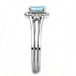 DA166 - High polished (no plating) Stainless Steel Ring with AAA Grade CZ  in Sea Blue