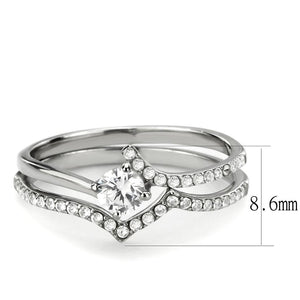 DA350 - High polished (no plating) Stainless Steel Ring with AAA Grade CZ  in Clear