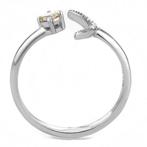 DA358 - High polished (no plating) Stainless Steel Ring with AAA Grade CZ  in Champagne