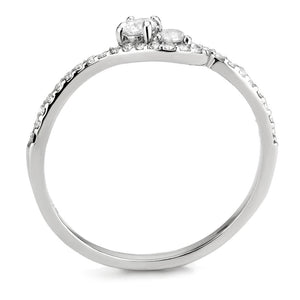 DA382 - High polished (no plating) Stainless Steel Ring with AAA Grade CZ  in Clear