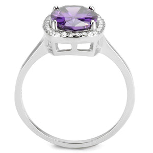 DA385 - High polished (no plating) Stainless Steel Ring with AAA Grade CZ  in Amethyst