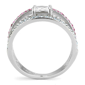 DA386 - High polished (no plating) Stainless Steel Ring with AAA Grade CZ  in Multi Color