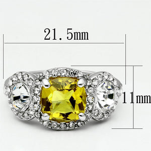 LO2517 - Rhodium Brass Ring with Synthetic Synthetic Glass in Topaz