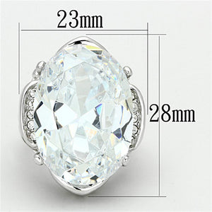 LO2950 - Rhodium Brass Ring with AAA Grade CZ  in Clear