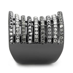 LO2967 - Ruthenium Brass Ring with Top Grade Crystal  in Black Diamond