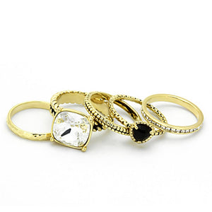 LO3059 - Gold Brass Ring with Top Grade Crystal  in Clear