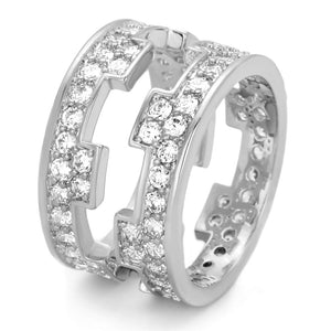 LO3348 - Rhodium Brass Ring with AAA Grade CZ  in Clear