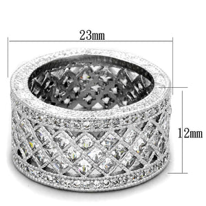 LO3350 - Rhodium Brass Ring with AAA Grade CZ  in Clear