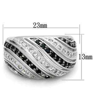 LO3399 - Rhodium + Ruthenium Brass Ring with AAA Grade CZ  in Black Diamond