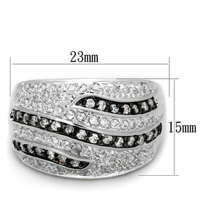 LO3400 - Rhodium + Ruthenium Brass Ring with AAA Grade CZ  in Clear