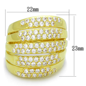 LO3408 - Gold Brass Ring with AAA Grade CZ  in Clear