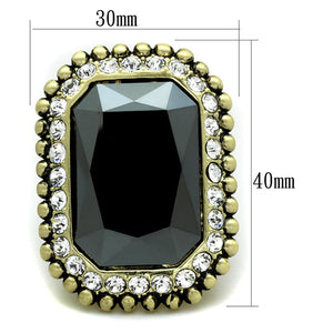 LO3511 - Gold & Brush Brass Ring with Top Grade Crystal  in Hematite