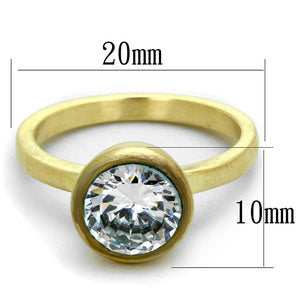 LO3538 - Gold & Brush Brass Ring with AAA Grade CZ  in Clear