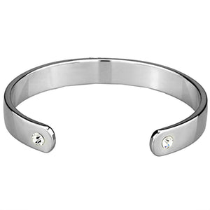 LO3618 - Reverse Two-Tone White Metal Bangle with Top Grade Crystal  in Clear