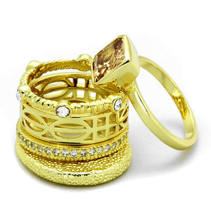 LO3647 - Gold Brass Ring with AAA Grade CZ  in Champagne