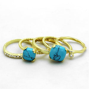 LO3650 - Gold Brass Ring with Synthetic Turquoise in Sea Blue