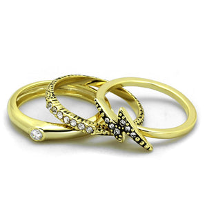 LO3651 - Gold Brass Ring with Top Grade Crystal  in Clear