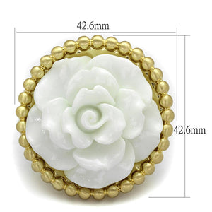 LO3660 - Gold & Brush Brass Ring with Synthetic Synthetic Stone in White