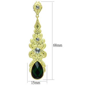 LO3669 - Gold & Brush Brass Earrings with Synthetic Synthetic Glass in Emerald