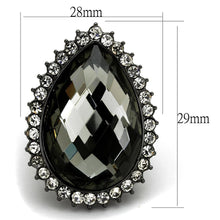 Load image into Gallery viewer, LO3688 - Ruthenium Brass Ring with Synthetic Synthetic Glass in Black Diamond