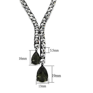 LO3690 - Ruthenium Brass Necklace with Synthetic Synthetic Glass in Black Diamond