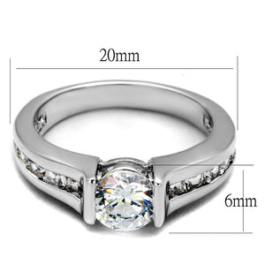 LO3744 - Rhodium Brass Ring with AAA Grade CZ  in Clear