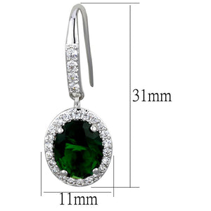 LO3769 - Rhodium Brass Earrings with Synthetic Synthetic Glass in Emerald