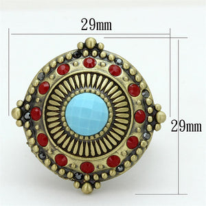 LO3890 - Antique Copper Brass Ring with Synthetic Turquoise in Turquoise