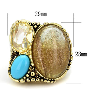 LO3900 - Gold Brass Ring with Synthetic Synthetic Rutile in Topaz