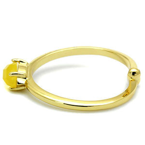 LO4066 - Flash Gold Brass Ring with Synthetic Cat Eye in Topaz