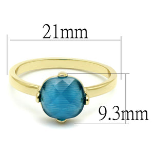 LO4073 - Flash Gold Brass Ring with Synthetic Cat Eye in Capri Blue