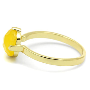 LO4074 - Flash Gold Brass Ring with Synthetic Cat Eye in Topaz