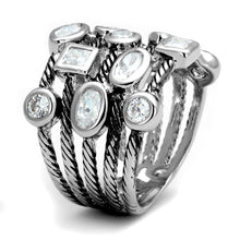 Load image into Gallery viewer, LO4083 - Rhodium Brass Ring with AAA Grade CZ  in Clear