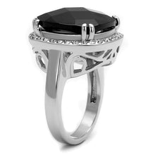 Load image into Gallery viewer, LO4085 - Rhodium Brass Ring with AAA Grade CZ  in Black Diamond