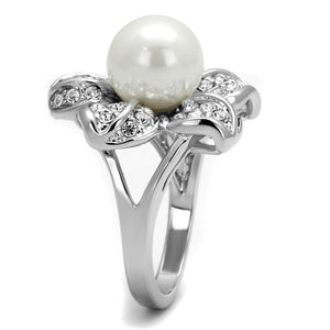 LO4088 - Rhodium Brass Ring with Synthetic Pearl in White