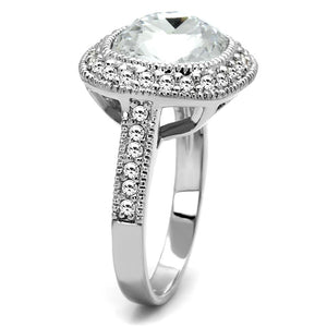 LO4092 - Rhodium Brass Ring with Top Grade Crystal  in Clear