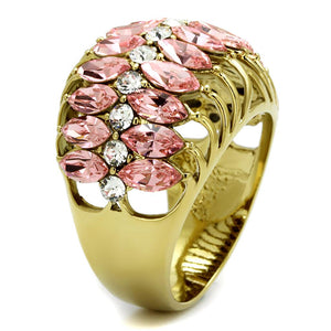 LO4108 - IP Gold(Ion Plating) Brass Ring with Top Grade Crystal  in Rose