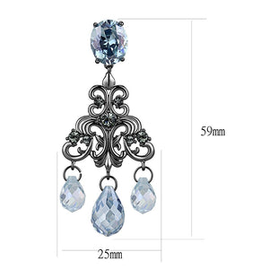 LO4188 - TIN Cobalt Black Brass Earrings with AAA Grade CZ  in Sea Blue